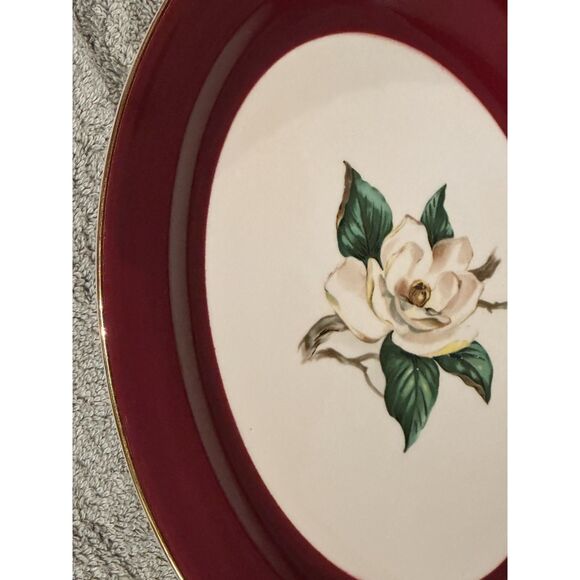 Homer Laughlin DISCONTINUED Burgundy Magnolia Oval Platter - Picture 5 of 7